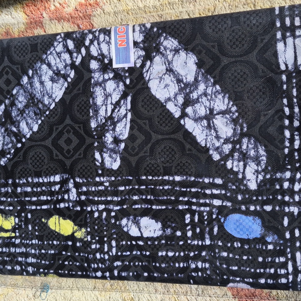 Nice Batik Fabric, 5 Yards, Black & Purple Multi.